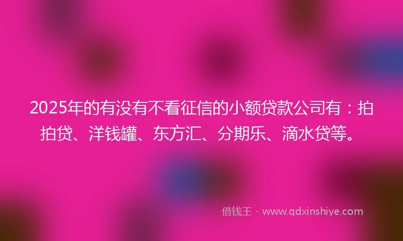 2025年的有没有不看征信的小额贷款公司有:拍拍贷、洋钱罐、东方汇、分期乐、滴水贷等。