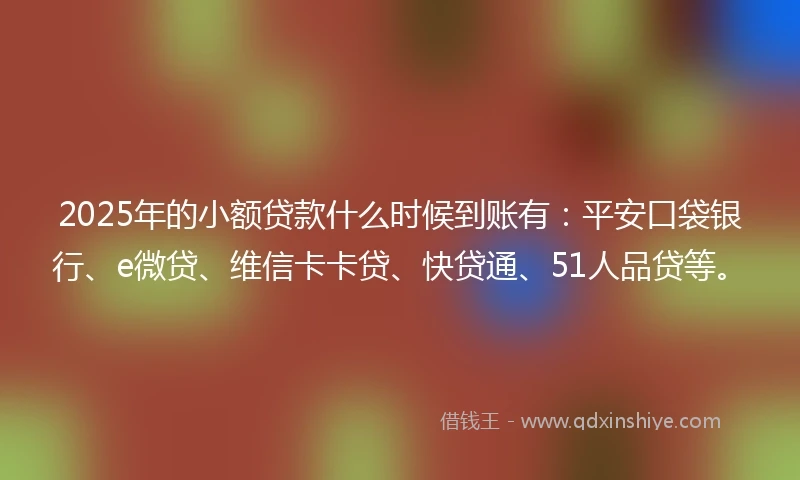 2025年的小额贷款什么时候到账有：平安口袋银行、e微贷、维信卡卡贷、快贷通、51人品贷等。