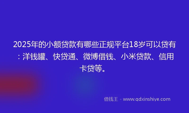 2025年的小额贷款有哪些正规平台18岁可以贷有：洋钱罐、快贷通、微博借钱、小米贷款、信用卡贷等。