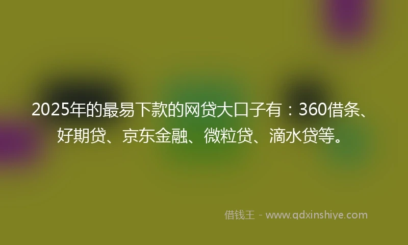 2025年的最易下款的网贷大口子有：360借条、好期贷、京东金融、微粒贷、滴水贷等。