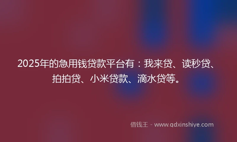 2025年的急用钱贷款平台有：我来贷、读秒贷、拍拍贷、小米贷款、滴水贷等。