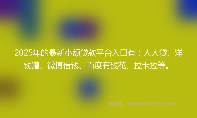 2025年的最新小额贷款平台入口有：人人贷、洋钱罐、微博借钱、百度有钱花、拉卡拉等。
