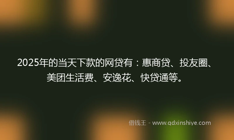 2025年的当天下款的网贷有：惠商贷、投友圈、美团生活费、安逸花、快贷通等。