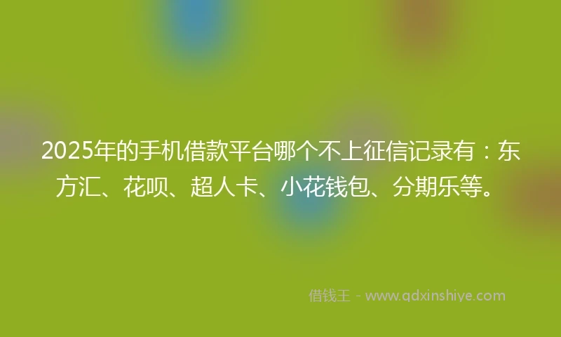 2025年的手机借款平台哪个不上征信记录有：东方汇、花呗、超人卡、小花钱包、分期乐等。