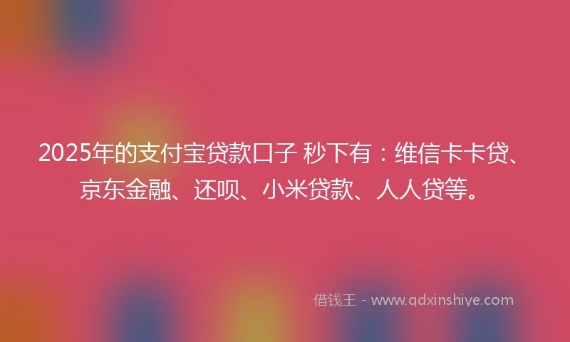 2025年的支付宝贷款口子 秒下有：维信卡卡贷、京东金融、还呗、小米贷款、人人贷等。