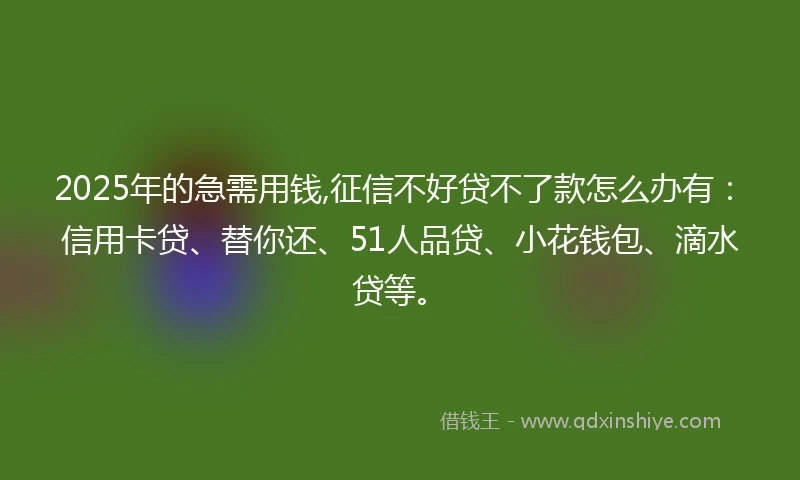 2025年的急需用钱,征信不好贷不了款怎么办有：信用卡贷、替你还、51人品贷、小花钱包、滴水贷等。