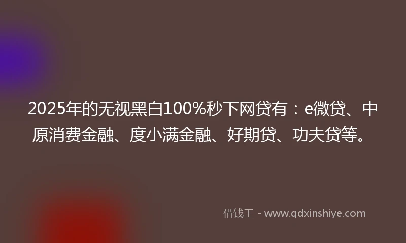 2025年的无视黑白100%秒下网贷有：e微贷、中原消费金融、度小满金融、好期贷、功夫贷等。