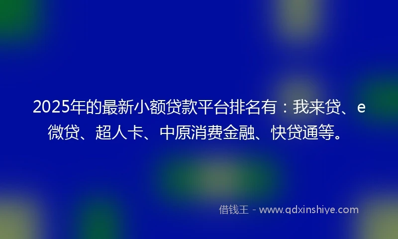 2025年的最新小额贷款平台排名有：我来贷、e微贷、超人卡、中原消费金融、快贷通等。
