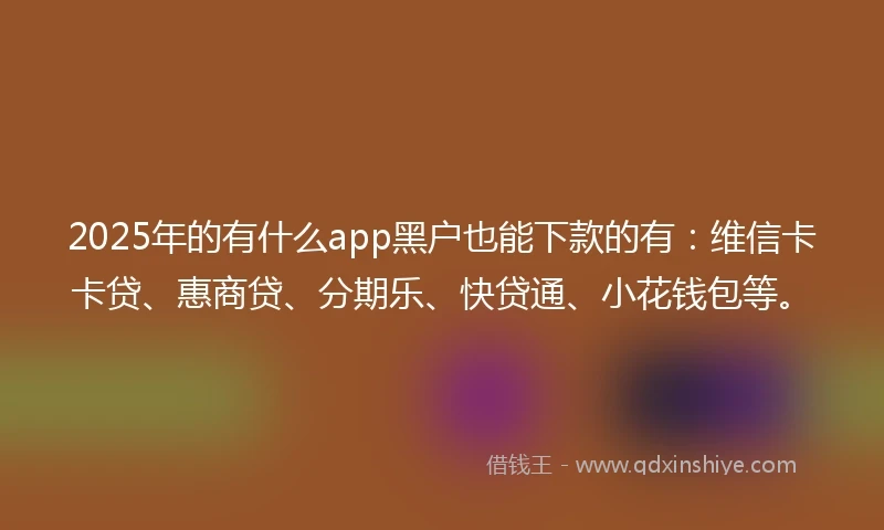 2025年的有什么app黑户也能下款的有：维信卡卡贷、惠商贷、分期乐、快贷通、小花钱包等。