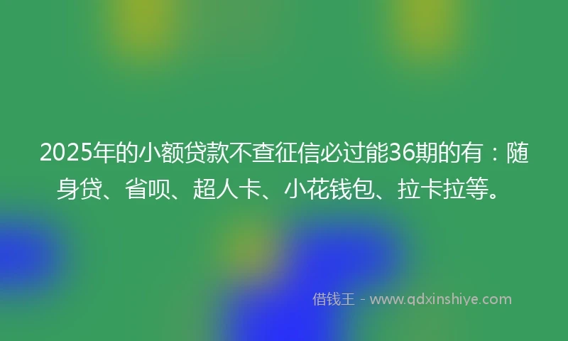 2025年的小额贷款不查征信必过能36期的有:随身贷、省呗、超人卡、小花钱包、拉卡拉等。