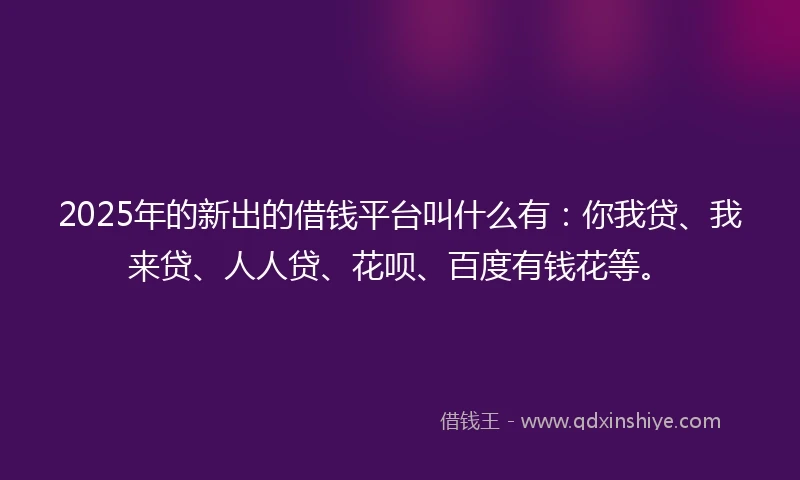 2025年的新出的借钱平台叫什么有：你我贷、我来贷、人人贷、花呗、百度有钱花等。