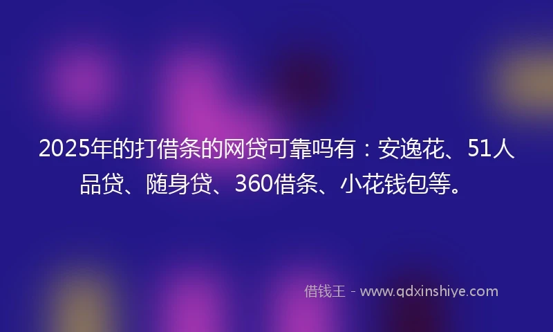 2025年的打借条的网贷可靠吗有：安逸花、51人品贷、随身贷、360借条、小花钱包等。