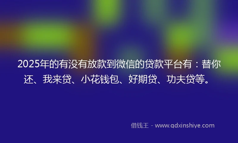 2025年的有没有放款到微信的贷款平台有：替你还、我来贷、小花钱包、好期贷、功夫贷等。
