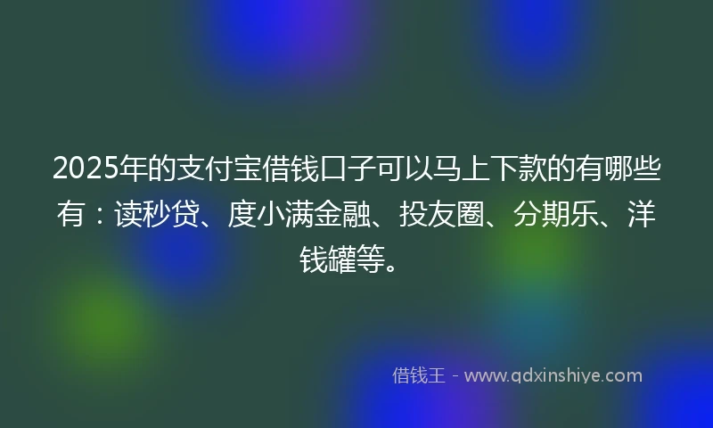 2025年的支付宝借钱口子可以马上下款的有哪些有：读秒贷、度小满金融、投友圈、分期乐、洋钱罐等。