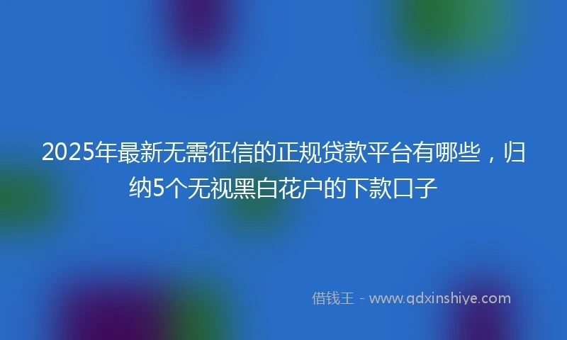 2025年最新无需征信的正规贷款平台有哪些，归纳5个无视黑白花户的下款口子
