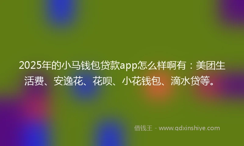 2025年的小马钱包贷款app怎么样啊有：美团生活费、安逸花、花呗、小花钱包、滴水贷等。