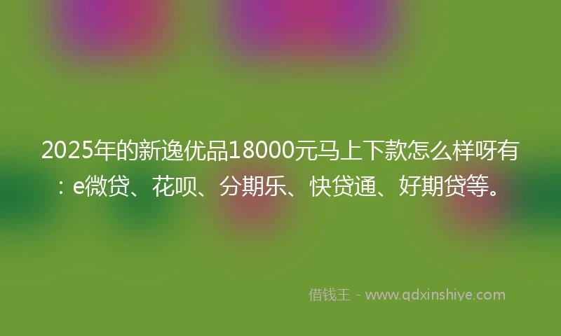 2025年的新逸优品18000元马上下款怎么样呀有：e微贷、花呗、分期乐、快贷通、好期贷等。