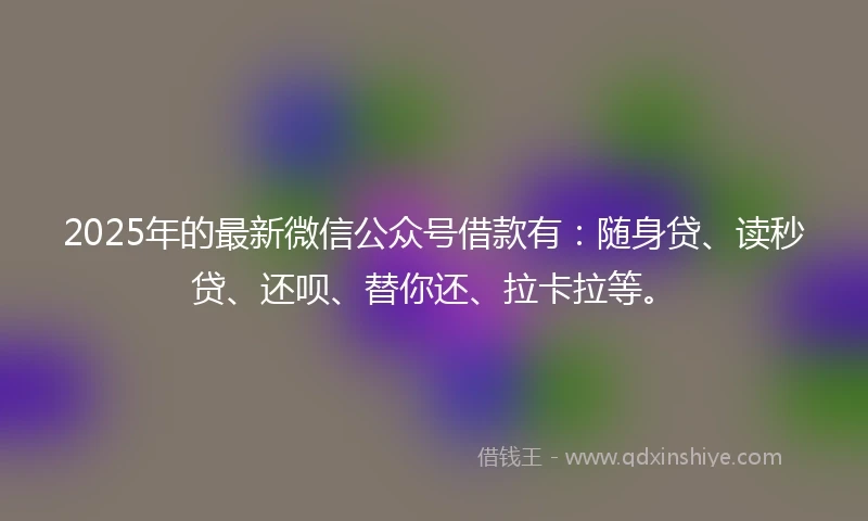 2025年的最新微信公众号借款有：随身贷、读秒贷、还呗、替你还、拉卡拉等。
