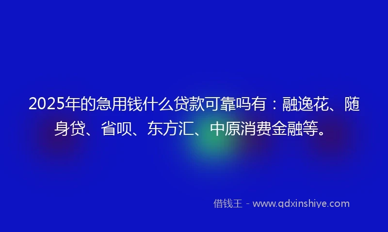 2025年的急用钱什么贷款可靠吗有：融逸花、随身贷、省呗、东方汇、中原消费金融等。