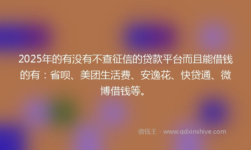 2025年的有没有不查征信的贷款平台而且能借钱的有：省呗、美团生活费、安逸花、快贷通、微博借钱等。