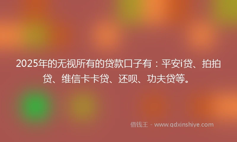 2025年的无视所有的贷款口子有：平安i贷、拍拍贷、维信卡卡贷、还呗、功夫贷等。