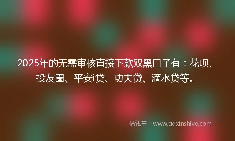 2025年的无需审核直接下款双黑口子有：花呗、投友圈、平安i贷、功夫贷、滴水贷等。