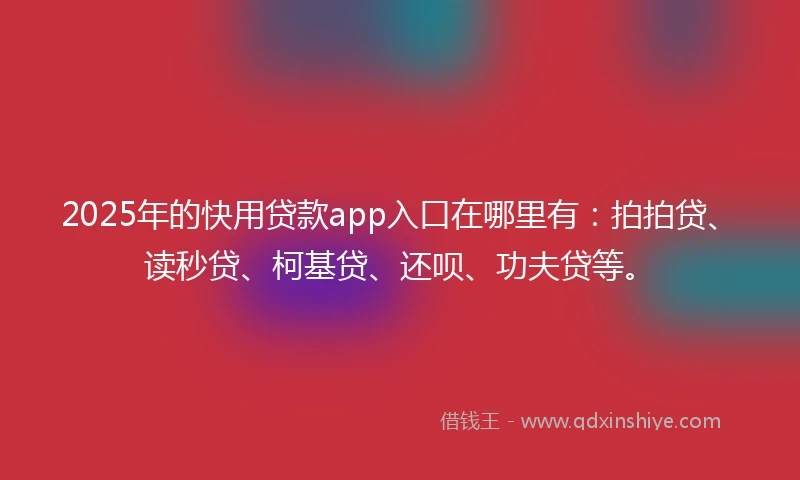 2025年的快用贷款app入口在哪里有：拍拍贷、读秒贷、柯基贷、还呗、功夫贷等。