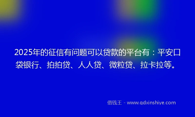 2025年的征信有问题可以贷款的平台有：平安口袋银行、拍拍贷、人人贷、微粒贷、拉卡拉等。