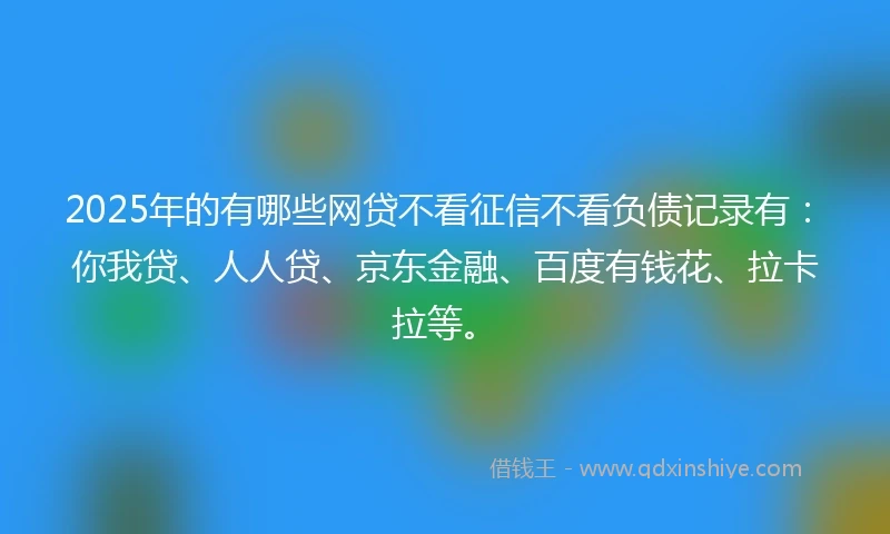 2025年的有哪些网贷不看征信不看负债记录有：你我贷、人人贷、京东金融、百度有钱花、拉卡拉等。