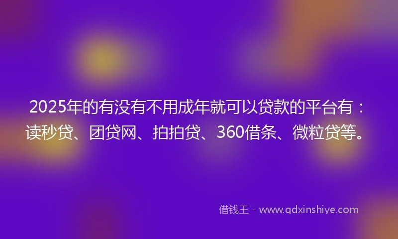 2025年的有没有不用成年就可以贷款的平台有：读秒贷、团贷网、拍拍贷、360借条、微粒贷等。