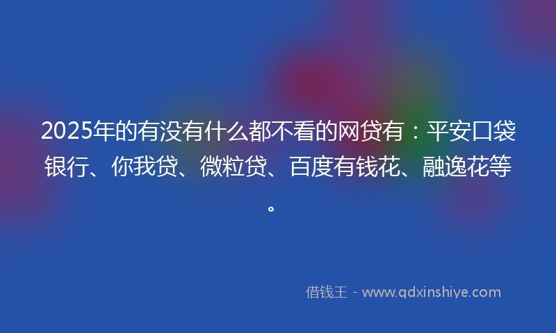 2025年的有没有什么都不看的网贷有：平安口袋银行、你我贷、微粒贷、百度有钱花、融逸花等。