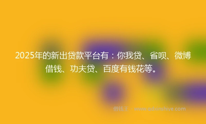 2025年的新出贷款平台有：你我贷、省呗、微博借钱、功夫贷、百度有钱花等。