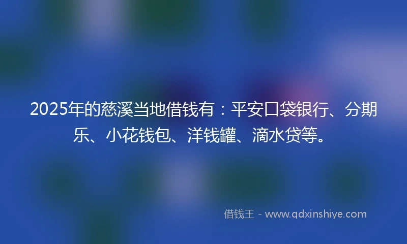 2025年的慈溪当地借钱有：平安口袋银行、分期乐、小花钱包、洋钱罐、滴水贷等。