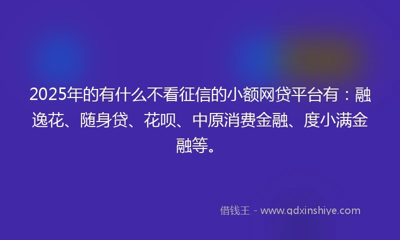 2025年的有什么不看征信的小额网贷平台有：融逸花、随身贷、花呗、中原消费金融、度小满金融等。