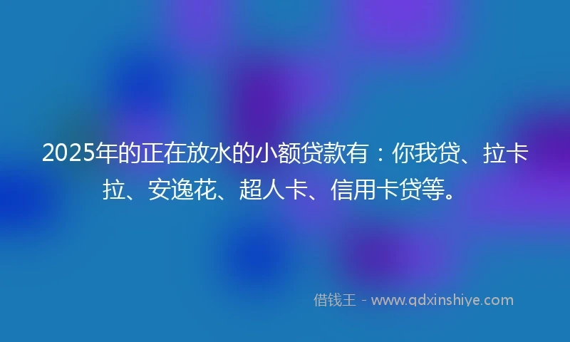 2025年的正在放水的小额贷款有：你我贷、拉卡拉、安逸花、超人卡、信用卡贷等。