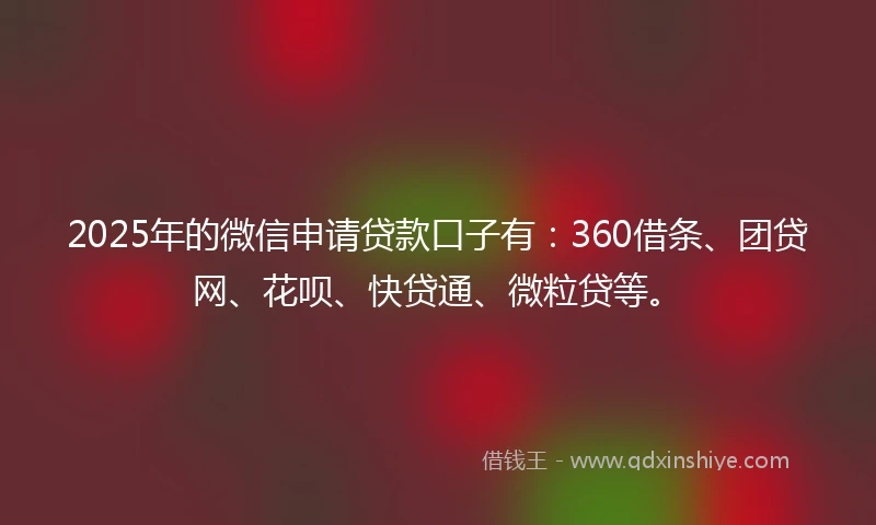 2025年的微信申请贷款口子有：360借条、团贷网、花呗、快贷通、微粒贷等。