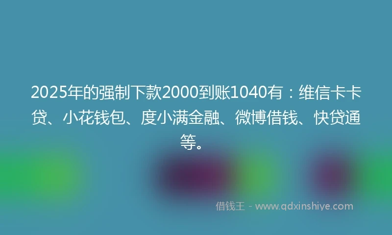 2025年的强制下款2000到账1040有：维信卡卡贷、小花钱包、度小满金融、微博借钱、快贷通等。