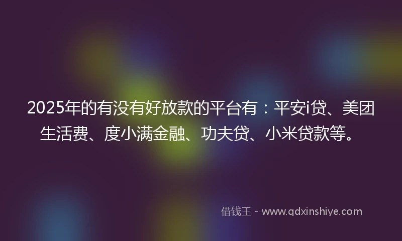 2025年的有没有好放款的平台有：平安i贷、美团生活费、度小满金融、功夫贷、小米贷款等。