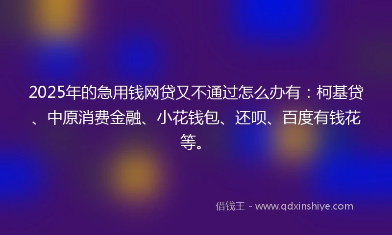 2025年的急用钱网贷又不通过怎么办有：柯基贷、中原消费金融、小花钱包、还呗、百度有钱花等。