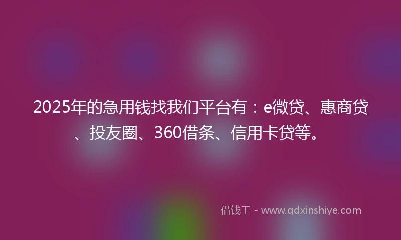 2025年的急用钱找我们平台有：e微贷、惠商贷、投友圈、360借条、信用卡贷等。