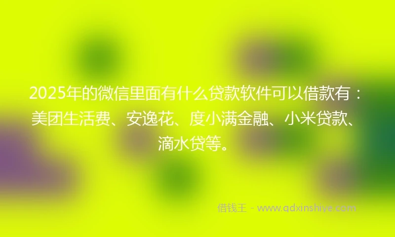 2025年的微信里面有什么贷款软件可以借款有：美团生活费、安逸花、度小满金融、小米贷款、滴水贷等。