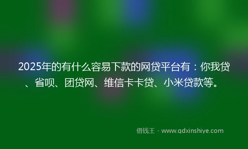 2025年的有什么容易下款的网贷平台有：你我贷、省呗、团贷网、维信卡卡贷、小米贷款等。