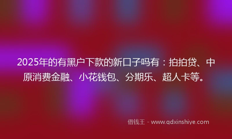 2025年的有黑户下款的新口子吗有：拍拍贷、中原消费金融、小花钱包、分期乐、超人卡等。