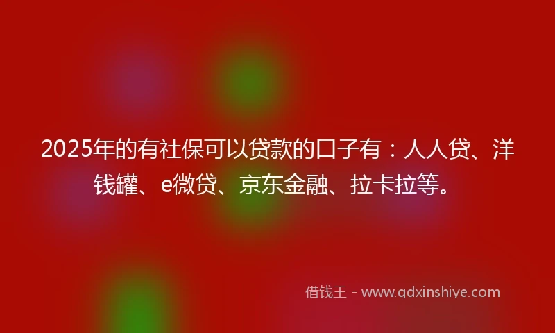 2025年的有社保可以贷款的口子有：人人贷、洋钱罐、e微贷、京东金融、拉卡拉等。