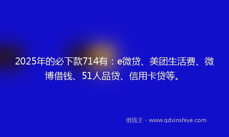 2025年的必下款714有：e微贷、美团生活费、微博借钱、51人品贷、信用卡贷等。