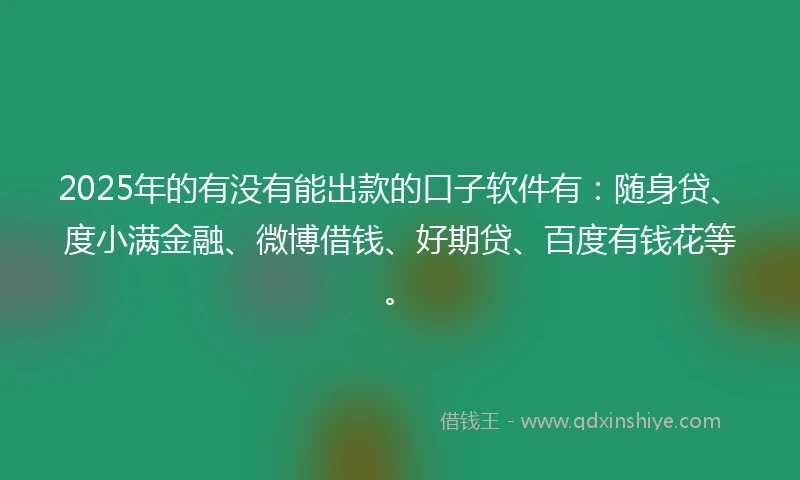 2025年的有没有能出款的口子软件有：随身贷、度小满金融、微博借钱、好期贷、百度有钱花等。