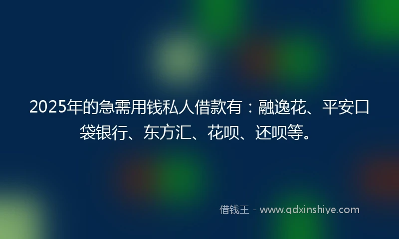 2025年的急需用钱私人借款有：融逸花、平安口袋银行、东方汇、花呗、还呗等。