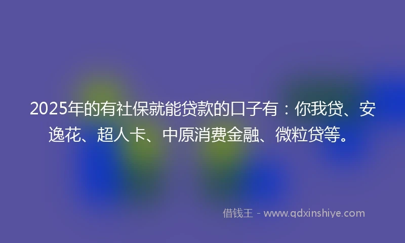 2025年的有社保就能贷款的口子有：你我贷、安逸花、超人卡、中原消费金融、微粒贷等。
