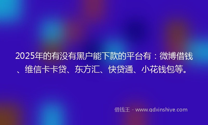 2025年的有没有黑户能下款的平台有：微博借钱、维信卡卡贷、东方汇、快贷通、小花钱包等。