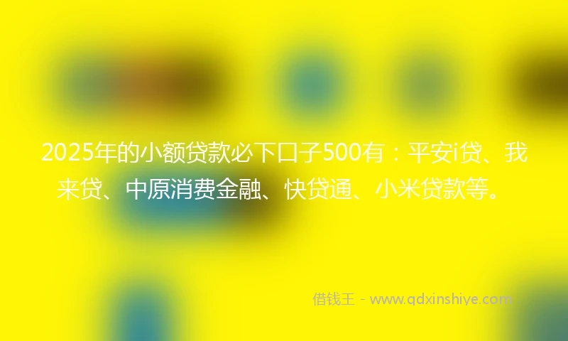 2025年的小额贷款必下口子500有：平安i贷、我来贷、中原消费金融、快贷通、小米贷款等。